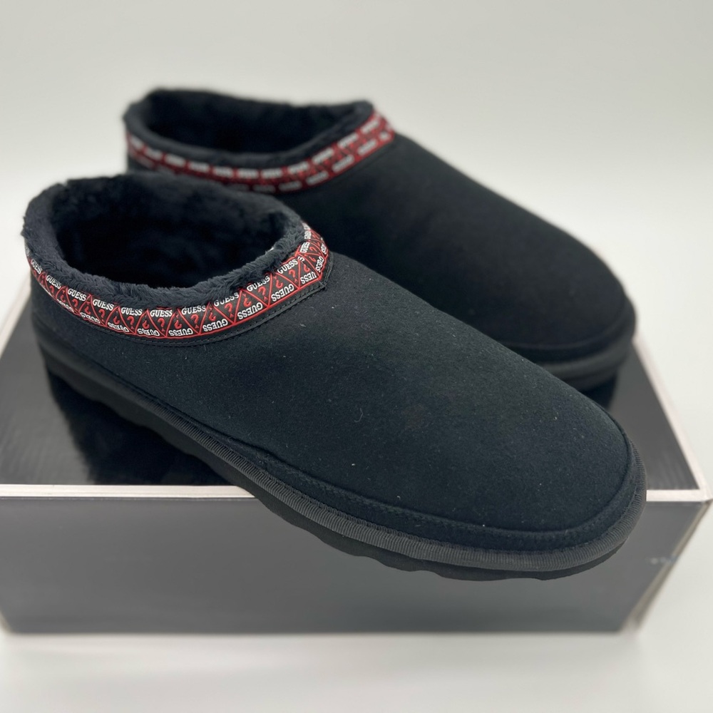 NEW GUESS Walter Mens Buffalo Check Lining Comfy and Warm Slippers Black 11M